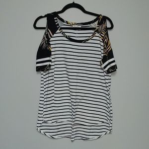 Maurices Cold Shoulder Striped and Floral Short Sleeve Shirt